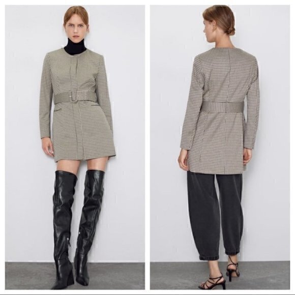 Zara Jackets & Blazers - Zara Belted Houndstooth Frock Blazer Coat Size S NWOT